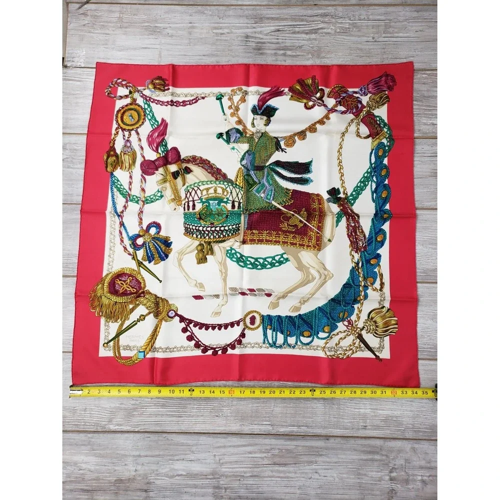 Hermès Equestrian Horse Silk Scarf Red 34x34 w/ Orange Box